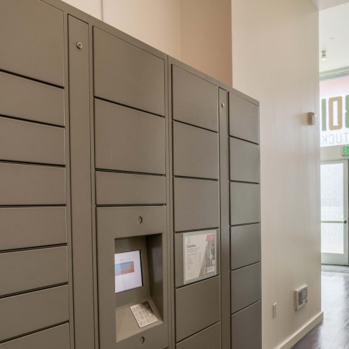 Mail center with easy-to-access entrance mail center with easily walkable paths