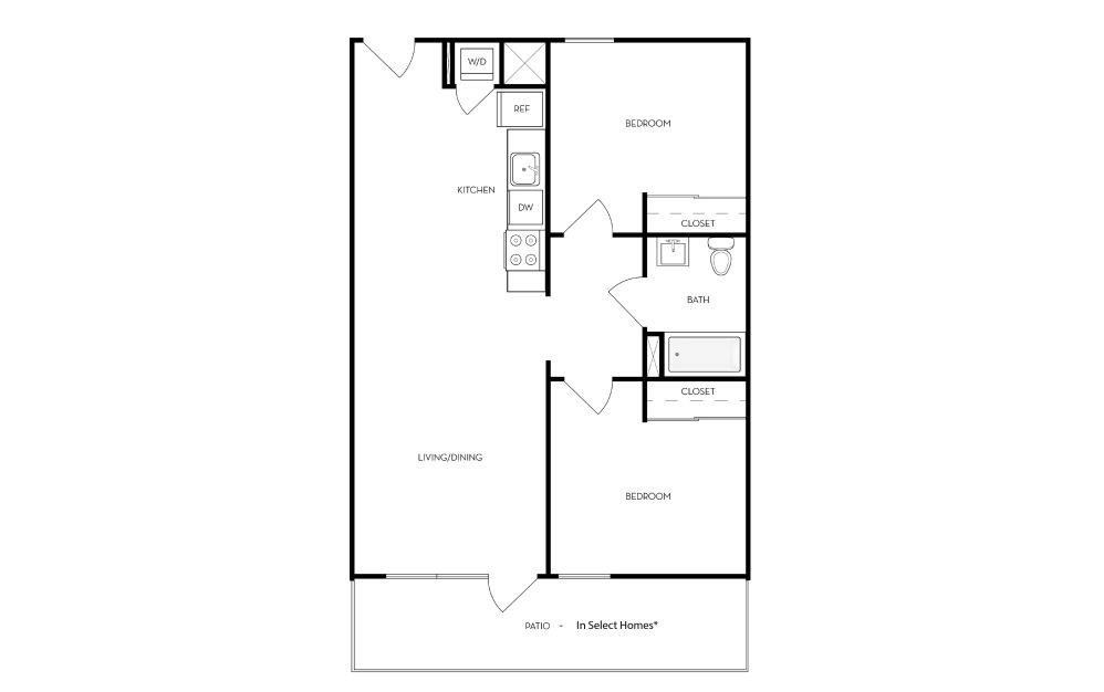 C1 & C2 - 2 bedroom floorplan layout with 1 bathroom and 834 square feet