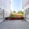 a courtyard with bike racks